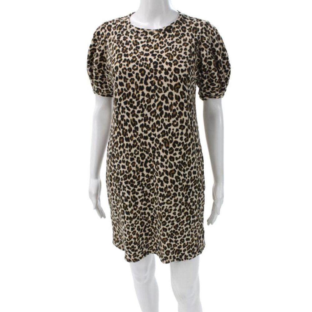 Velvet Womens Shift T-Shirt Dress Beige Animal Print Short Sleeve Size XS